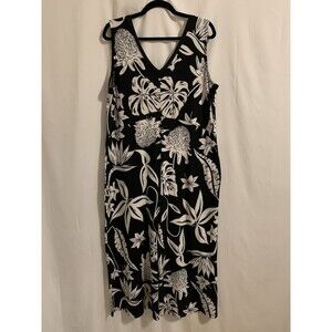 Cuddl Duds Size Large L Black Tropical Hawaiian Plants Wide Leg Soft Jumpsuit